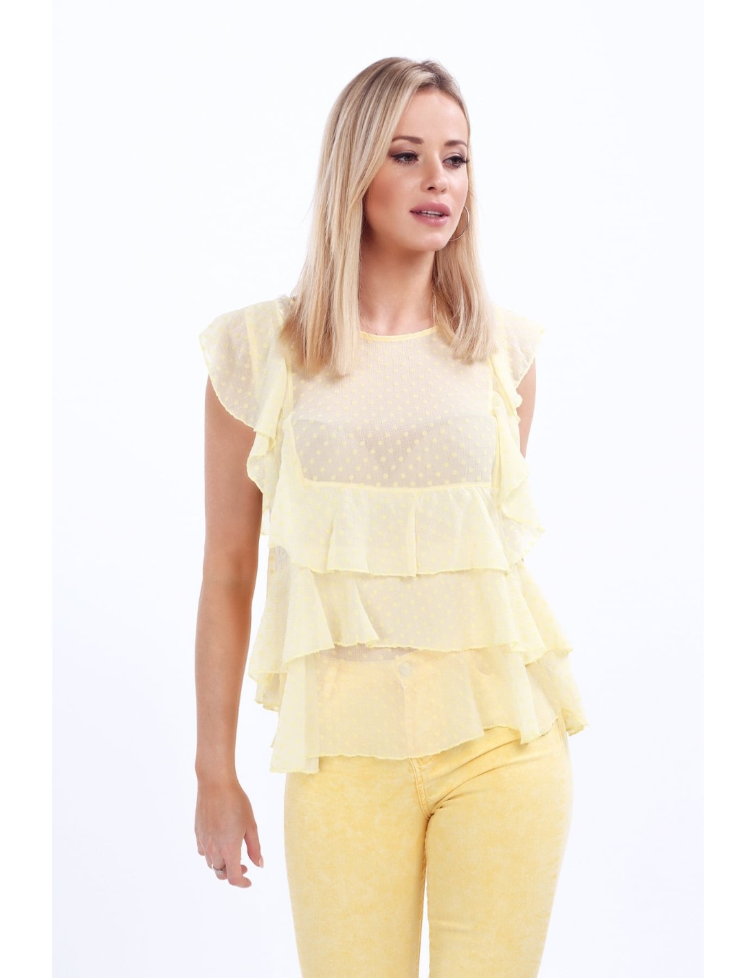 Yellow elegant blouse with ruffles MP28438 - Online store - Boutique